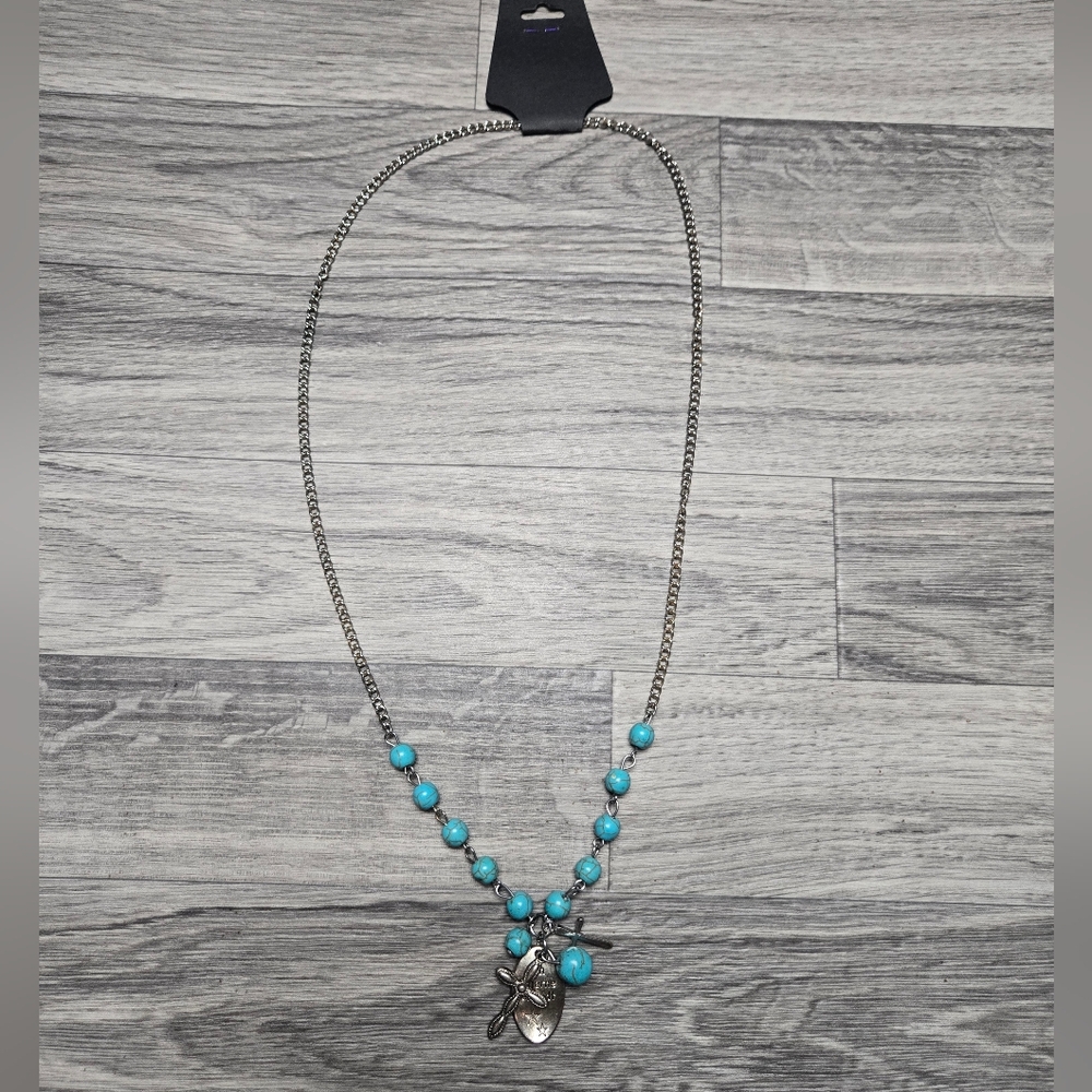 NWT Boho Dangle Turquoise Cross Necklace